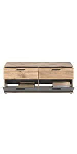 Rootz MASON Lowboard - Gray - TV Stand - Buffet - Basalt Gray Front - Nox Oak Body - Sustainable - 130cm x 53cm x 44cm