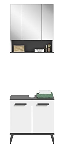 Rootz Bathroom Furniture Set - Vanity Set - 2 Piece Set - Wood Material - White & Anthracite Gray Finish - Space-Saving Design - FSC Certified - 135cm x 50cm x 75cm
