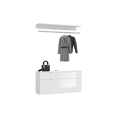 Rootz High-Gloss White Wardrobe - Shoe Cabinet - System Furniture - FSC Certified - 121cm x 62cm x 34cm