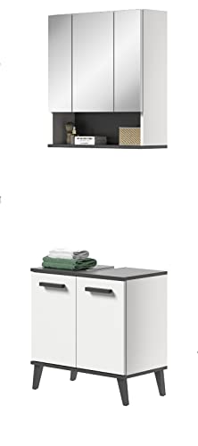 Rootz Bathroom Furniture Set - Vanity Set - 2 Piece Set - Wood Material - White & Anthracite Gray Finish - Space-Saving Design - FSC Certified - 135cm x 50cm x 75cm