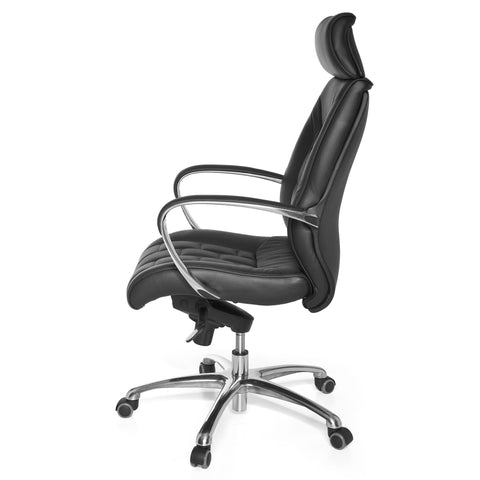 Rootz XXL Executive Chair - Office Chair - Genuine Leather - High Backrest - Lumbar Support - Aluminum Armrests - Chrome Base - 120kg Capacity - 8h Sitting Time - 66cm x 62cm x 118-128cm