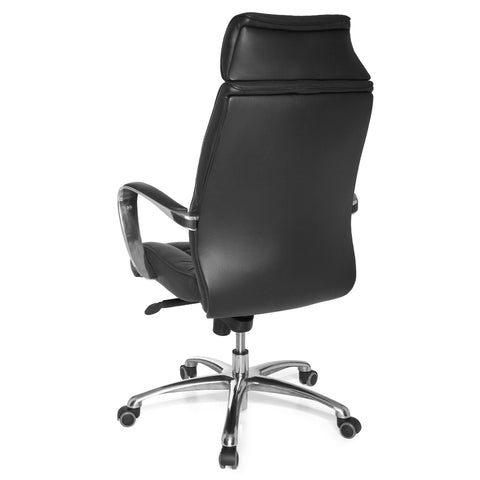 Rootz XXL Executive Chair - Office Chair - Genuine Leather - High Backrest - Lumbar Support - Aluminum Armrests - Chrome Base - 120kg Capacity - 8h Sitting Time - 66cm x 62cm x 118-128cm
