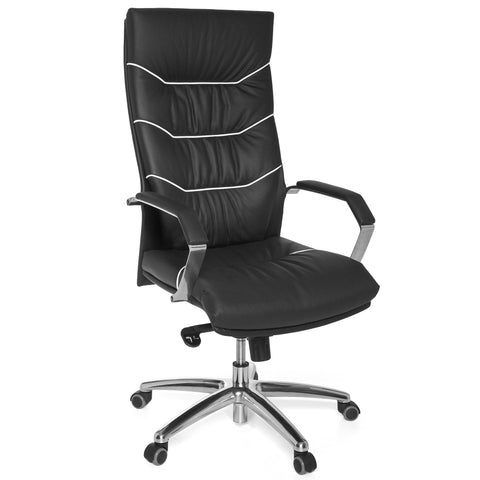 Rootz XXL Executive Chair - Office Chair - Ergonomic Chair - Genuine Leather - Lumbar Support - Chrome Armrests - Multiblock Mechanics - Anti-Shock Function - 120kg Load Capacity - 8h Sitting Time - 60cm x 55cm x 118-126cm