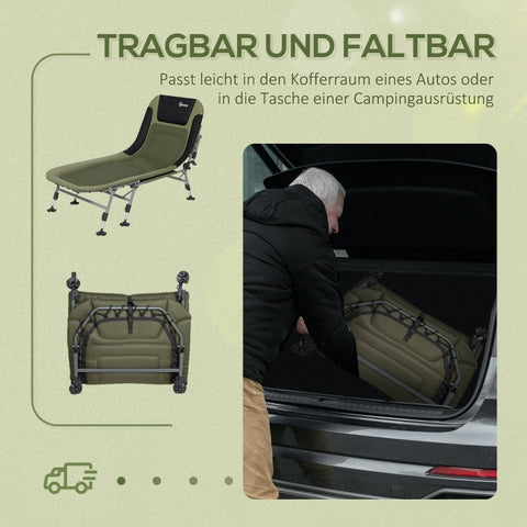 Rootz Camping Lounger - Outdoor Recliner - Portable Bed - Adjustable Backrest - Padded Design - Non-Slip Footrests - 200cm x 85cm x 40-51cm - Steel & 600D Oxford Fabric