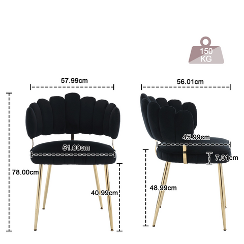 Rootz Set of 2 Velvet Dining Chairs - Comfy Seating - Ergonomic Chairs - Lumbar Support - 57cm x 55cm x 70cm