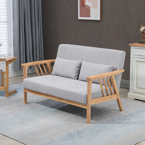 Rootz Sofa - Relax Sofa - 2-seater Sofa - Including 2 Cushions - Velvet Look - Rubber Wood - Gray + Natural - 130 cm x 75 cm x 78 cm