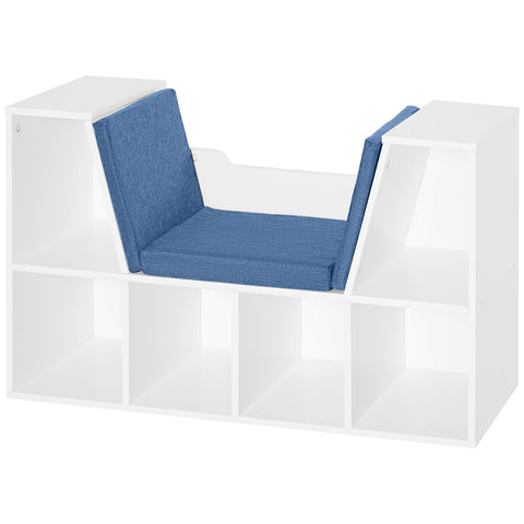 Rootz Bookshelf Bench - Bookcase - Storage Shelf - 2-in-1 Design - Maximum Comfort - 102L x 30W x 61H cm - White Blue