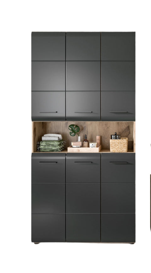 Rootz Bathroom Furniture Set - Vanity Unit - Storage Cabinet - Space-Saving - 165x185x46 cm - Black and Brown