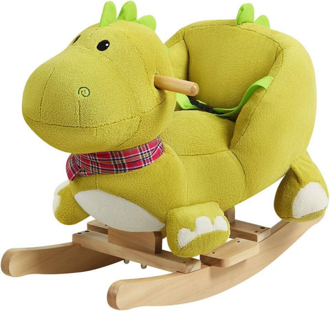 Rootz Plush Dinosaur Rocking Horse - Kids' Rocker - Toddler Ride-On Toy - Enhances Balance & Coordination, Comfortable & Secure, Plays Music & Sounds - 60cm x 53cm x 25.5cm