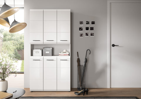 Rootz Bathroom Cabinet - Storage Cabinet - White Gloss Cabinet - Maximizes Storage - 90 x 185 x 30 cm