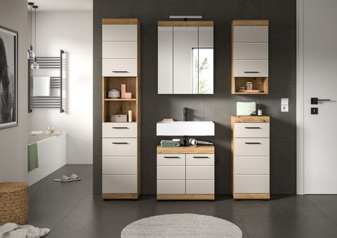 Rootz Bathroom Suite - 5-Piece Set - Tall & Vanity Cabinets - High-Quality MDF - 164x191x34cmBrown