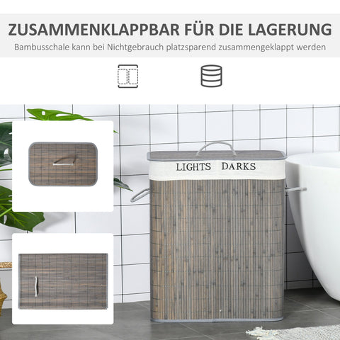Rootz 100L Laundry Basket - Laundry Hamper - Clothes Sorter - Washable Bag - 52x32x63cm - Bamboo, Polyester, Cotton, Metal - Grey