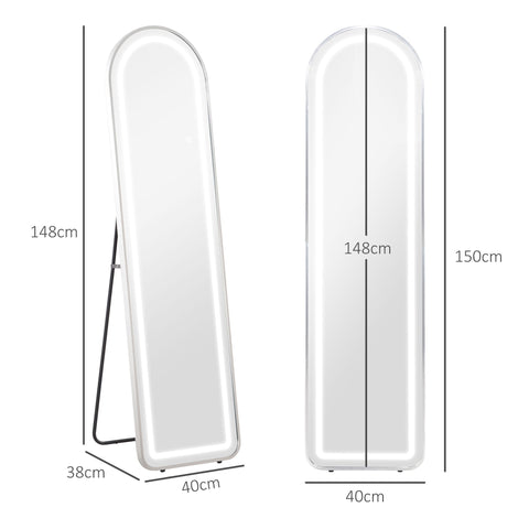 Rootz Full-Body Mirror with LED - Dressing Mirror - Standing Mirror - Adjustable Light & Memory Function - 150x40cm - Silver