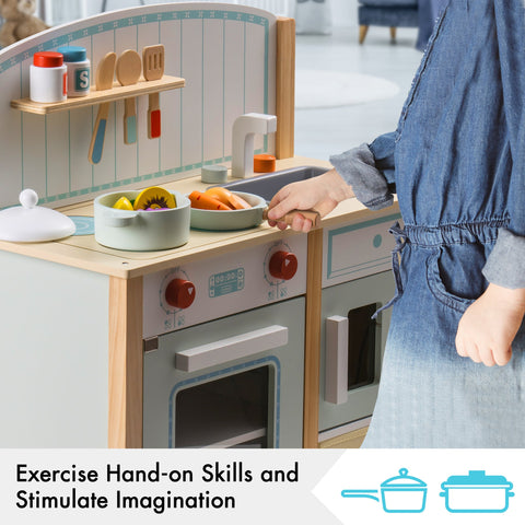 Rootz Wooden Kitchen Playset - Kids Cooking Set - Pretend Play Kitchen - Eco-Friendly - Non-Toxic - Imagination Booster - 76 x 38 x 102 cm