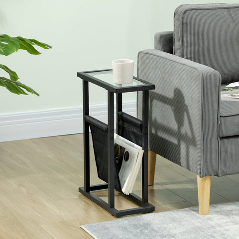 Rootz Metal Side Table - Slim Table - Narrow Space Table - Glass Top, Fabric Bag, Stability - 40cm x 18cm x 55.5cm
