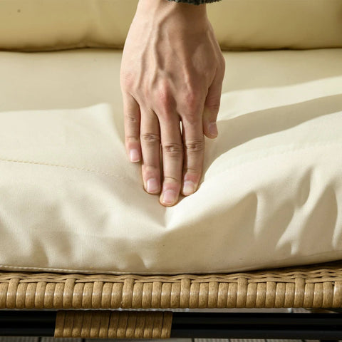 Rootz Rattan Look Wicker Chair - Soft Seat Cushions - Aluminum Frame - Khaki + Beige - 105 x 97 x 150 cm