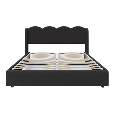 Rootz Double Bed Frame - Padded Bed - Velvet Bed - Hydraulic Storage - USB Charging - 205cm x 168cm x 96cm