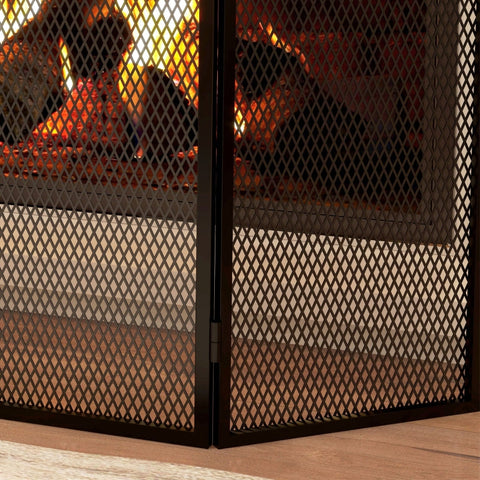Rootz Fireplace Spark Protection Grille - Herringbone Pattern - Three-Part Folding Design - Coated Metal - 96cm x 60cm x 1cm