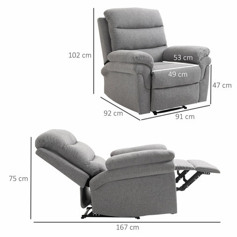 Rootz Adjustable Relaxation Armchair - Recliner Chair - Lounge Seating - Footrest - Linen Look - 91cm x 92cm x 102cm,  Grey Melange