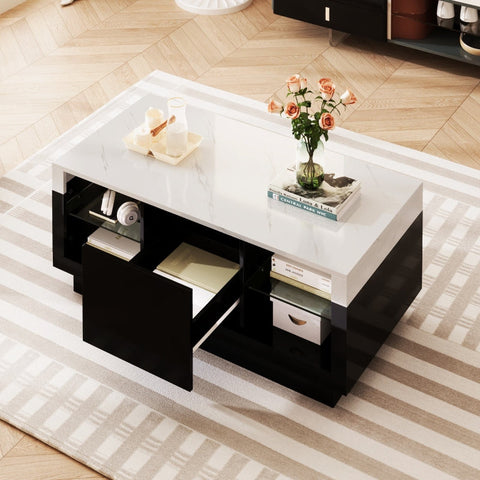 Rootz Coffee Table - Marble Table - Modern Living Room Table - LED Lighting - 100L x 50W x 42H cm