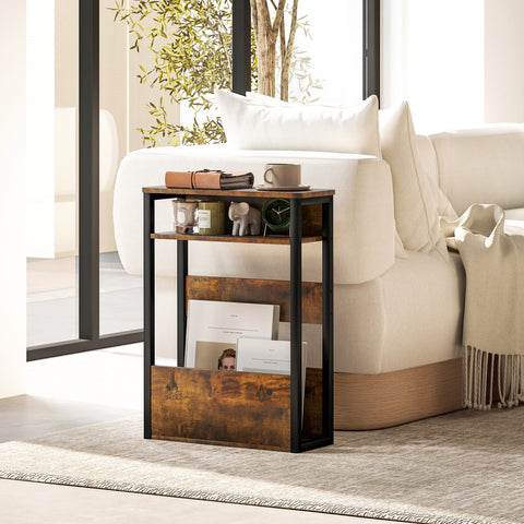 Rootz Side Table Bedside Table - Rustic Brown Table - Industrial Style Table - Adjustable Feet - 46cm x 18cm x 58.5cm