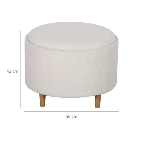 Rootz Stool - Teddy Fleece - Hidden Storage - Reversible Lid - Polyester - White - 56cm x 56cm x 42cm