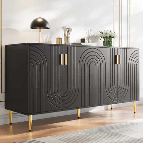 Rootz Black Sideboard - Buffet Table - Storage Cabinet - Unique Shaft Design - Elegant Dining Room Addition - 152cm x 40cm x 75cm