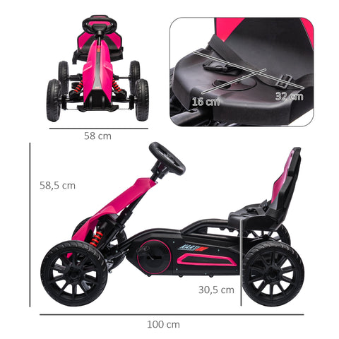 Rootz Children's Go-Kart - Pedal Vehicle - Kid's Racer - Adjustable Seat - Promotes Activity - 100cm x 58cm x 58.5cm - Ages 3-8 - Pink, Black