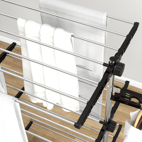 Rootz Laundry Tumble Dryer - Foldable Clothes Airer - Drying Rack - One-Click System - 142cm x 55cm x 172cm - Black & Silver