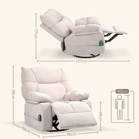 Rootz Massage Chair - TV Armchair - Recliner Chair - Luxury Fabric - Heat Function - 98cm x 90cm x 98cm