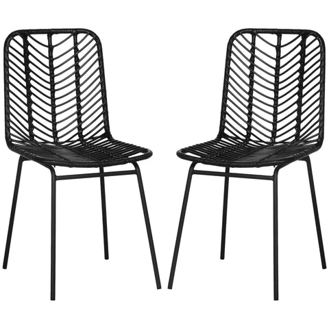 Rootz Dining Room Chairs - Accent Chairs - Boho Style - Kitchen Chairs - Steel Legs - Modern Design - PE Rattan+steel - Black - 44L x 58W x 85H cm