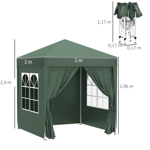 Rootz 2x2m Folding Gazebo - Pavilion - Beer Tent - Quick Setup - UV Protection - High Stability - 2L x 2W x 2.4H m - Steel & Oxford Fabric