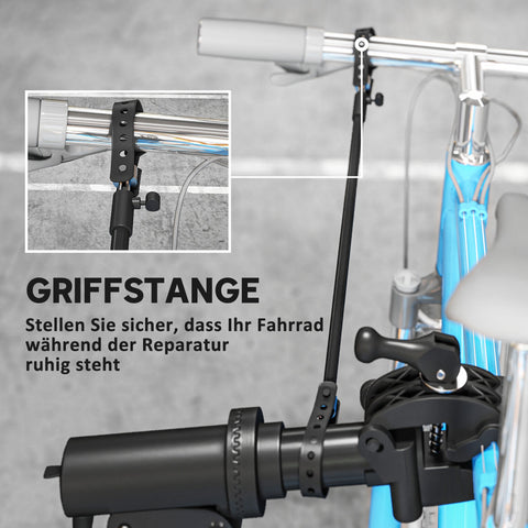 Rootz Bicycle Repair Stand - Bike Holder - Maintenance Stand - Height Adjustable - Foldable Design - 82cm x 106cm x 107-160cm- Black, Silver