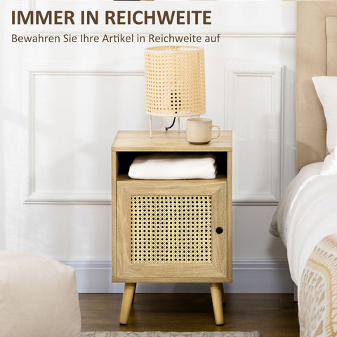 Rootz Bedside Table - Nightstand - Side Table - Ample Storage - 39cm x 35cm x 60cm - Natural Rattan Elements, Viennese Weave