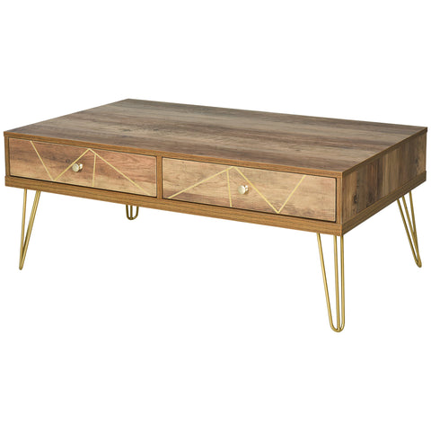 Rootz Wooden Coffee Table - Living Room Table - Large Table Top - Luxurious Design - 110L x 59W x 42H cm