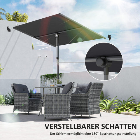 Rootz Parasol Garden Umbrella - Sunshade - Outdoor Canopy - 180° Rotatable - 150x205cm - Black- UV Protection UPF 50+