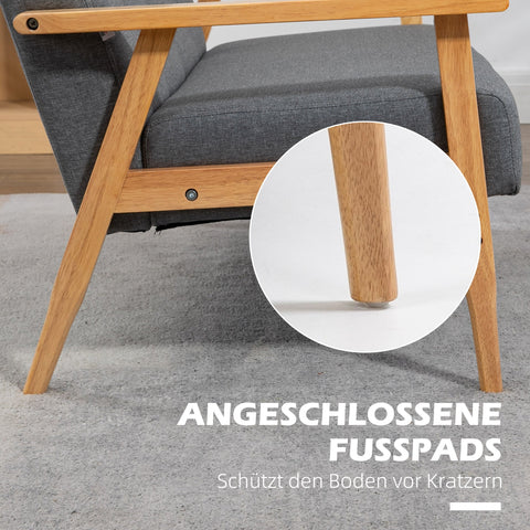 Rootz Grey Three-Seater Sofa - Couch - Linen Sofa - Soft Padding Comfort - Rubber Wood Frame - 154.5 x 69.5 x 73 cm