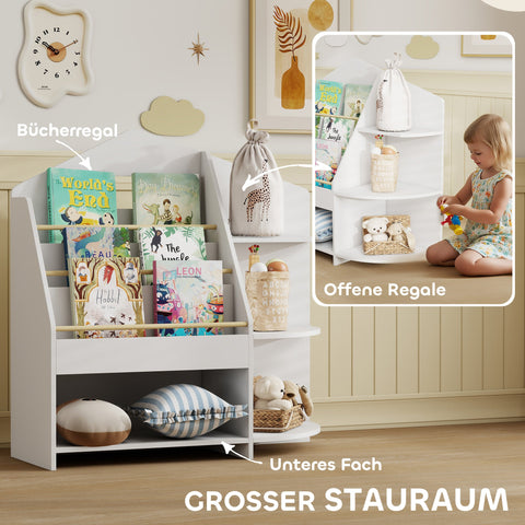 Rootz Children's Shelf, Bookcase - Kids Storage Organizer - Nursery Display Unit - Safe Rounded Edges, 40kg Capacity, 80x30x79.7cm, White