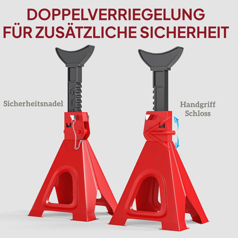 Rootz 2 Piece Adjustable Supporting Blocks - Load-Bearing Stands - Car Jack Stands - 6 Ton Capacity, Red - Enhances Vehicle Stability - 26cm x 37.5-59.2cm
