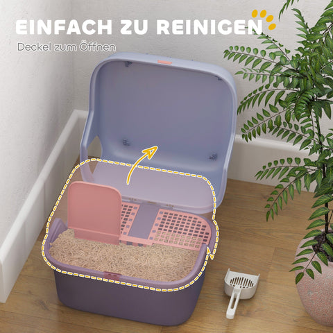 Rootz Cat Litter Box with Lid and Scoop - Pet Litter Pan - Easy Clean Kitty Toilet - 50cm x 50cm x 39cm - Lockable and Stylish Grey