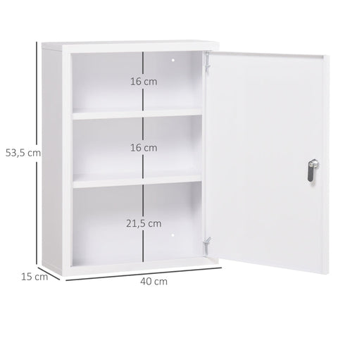 Rootz Kleankin Medicine Cabinet - Secure Storage - Child-Safe Organizer - Cold Rolled Steel - 40cm x 15cm x 53.5cm