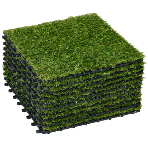 Rootz Artificial Grass Turf - Lifelike - Drainage Function - 25mm Height - Set Of 10 - UV-resistant - Green - 30x30cm