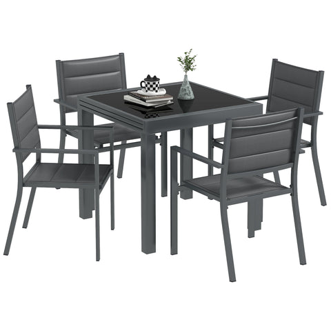 Rootz Garden Furniture Set - Outdoor Dining Set - Aluminum Patio Set - Extendable Table for 4-6 - 80/160cm x 80cm x 75cm Table, Dark Gray