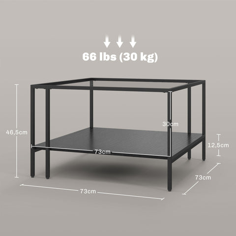 Rootz Square Coffee Table - Minimalist Glass Table - Modern Living Room Table - Storage Shelf - 73cm x 73cm x 46.5cm