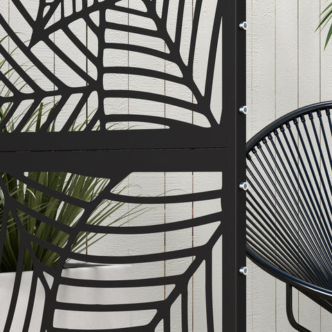 Rootz Wind Protection Panel - Decorative Screen - Metal Outdoor Partition - Leaf Pattern - Enhances Privacy - 122cm x 45cm x 198cm
