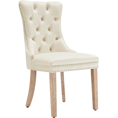 Rootz Velvet Dining Chair Set - Elegant Dining Chair - Comfortable Chair - Solid Wood Legs - Supports 150kg - 50L x 46P x 91H cm - Beige