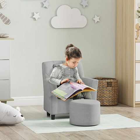 Rootz Children's Armchair Set - Kids Sofa - Matching Stool - Diamond Pattern Backrest - Cozy Seat - Wooden Frame - 45cm x 43cm x 50.5cm