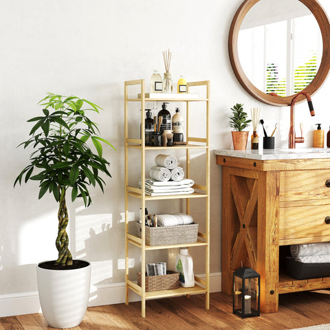 Rootz Bamboo Bathroom Shelf - Storage Shelf - Adjustable Shelves - Water-Repellent Bamboo - 43.5 x 31.5 x 142 cm