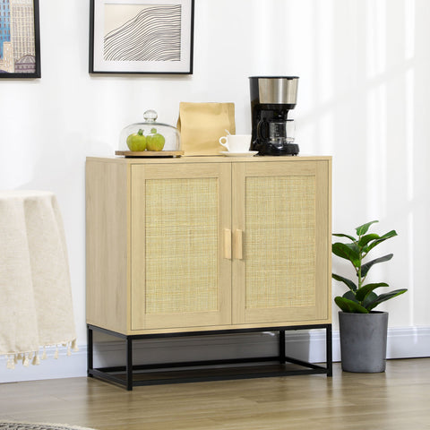 Rootz Bohemian Style Sideboard - Rattan Cabinet - Woven Storage - Adjustable Shelf - 80cm x 40cm x 80cm Natural