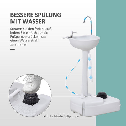 Rootz Portable Outdoor Hand Wash Basin - Mobile Sink - Camping Sink - Integrated Soap Dispenser - 51cm x 33.5cm x 103cm